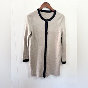 Ann Taylor cream black contrast trim long cardigan sweater size M wool blend